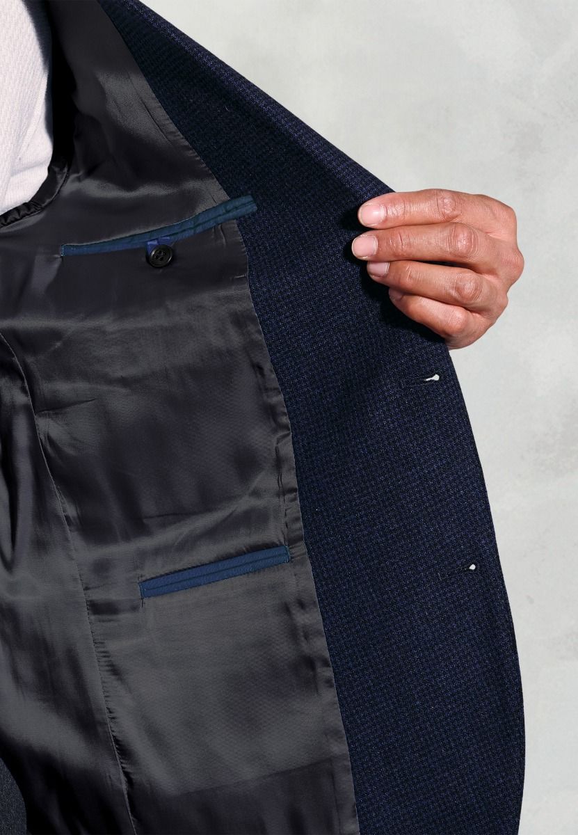 Swinburn Puppytooth Tweed Jacket - Navy