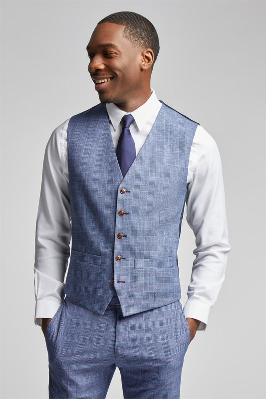 Blue Raspberry Check Suit - Waistcoat