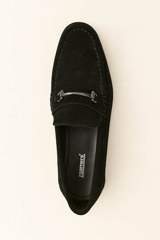 Roamers Leather Suede Loafer - Black