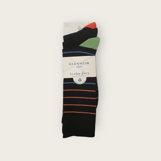 Glenmuir Soft Bamboo 3 Pack Socks - Navy Stripe