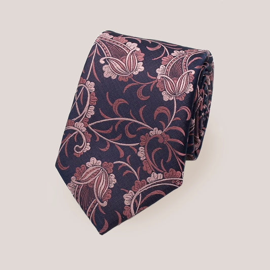 Leafy Paisley Tie - Dusky Rose on Navy 1699/7