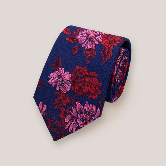 Large Flower Tie - Pink on Navy 1915/2