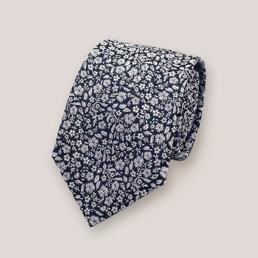 Micro Floral Tie - Silver On Sage 1917/1