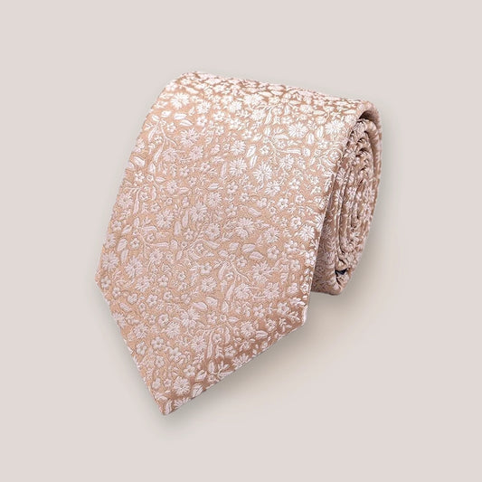 Micro Floral Tie - Silver On Champagne 1917/3