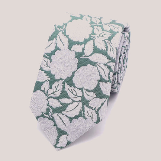 Wedding Rose Tie - Silver on Bottle Green 8010/4