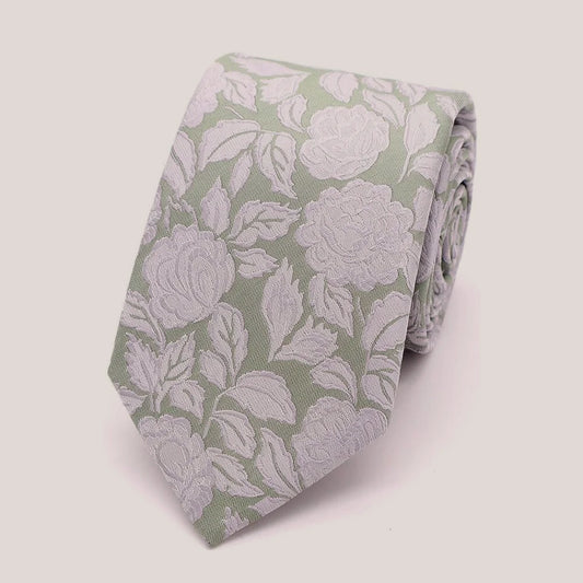 Wedding Rose Tie - Silver on Sage Green 8010/5