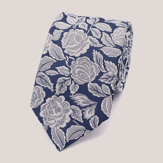 Wedding Rose Tie - Ivory on Navy 8010/6