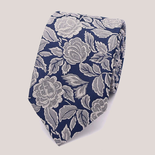 Wedding Rose Tie - Champagne on Navy 8010/7