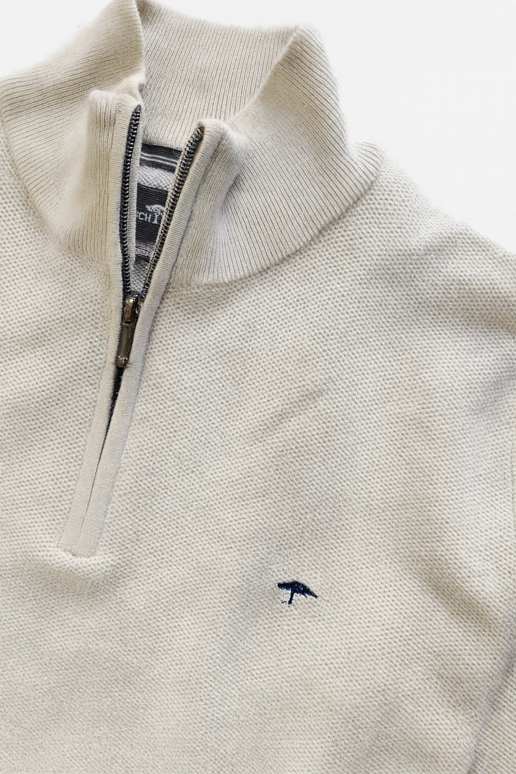 Pure-Cotton Structured Knit Quarter Zip - Vintage White