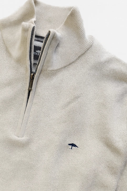 Pure-Cotton Structured Knit Quarter Zip - Vintage White