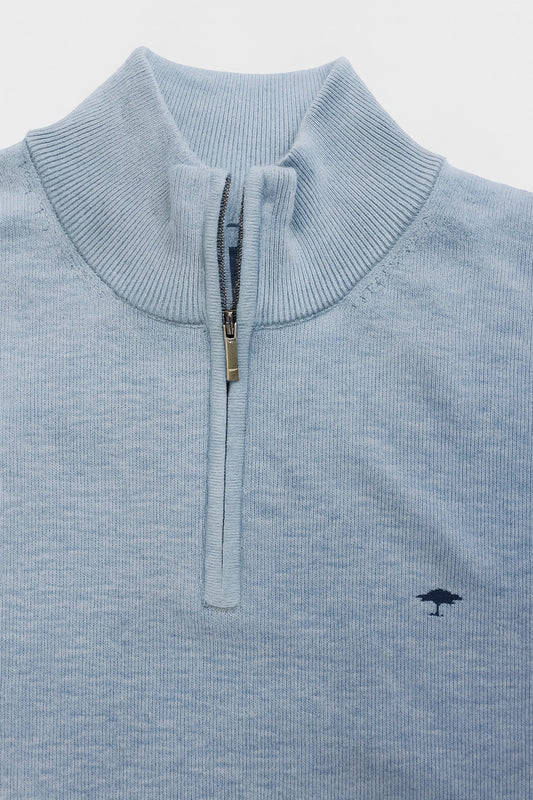 Quarter-Zip Cotton Sweater – Crystal Blue