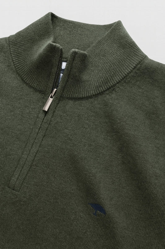 Quarter-Zip Cotton Sweater – Dark Ivy