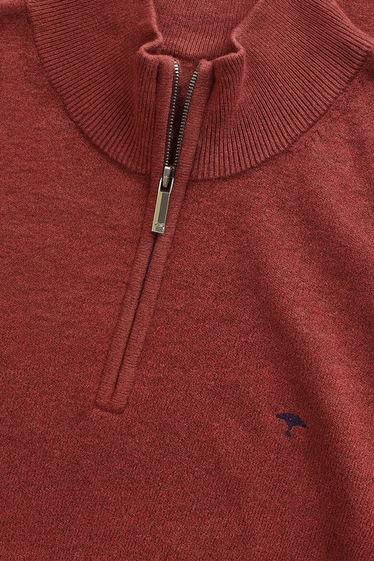 Quarter-Zip Cotton Sweater – Garnet Red
