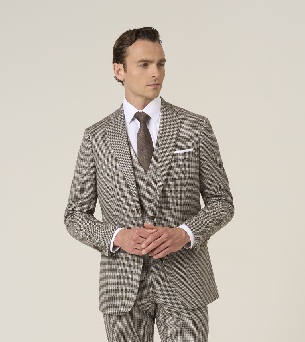Cannon Brown Houndstooth 3 Piece Suit - Waistcoat