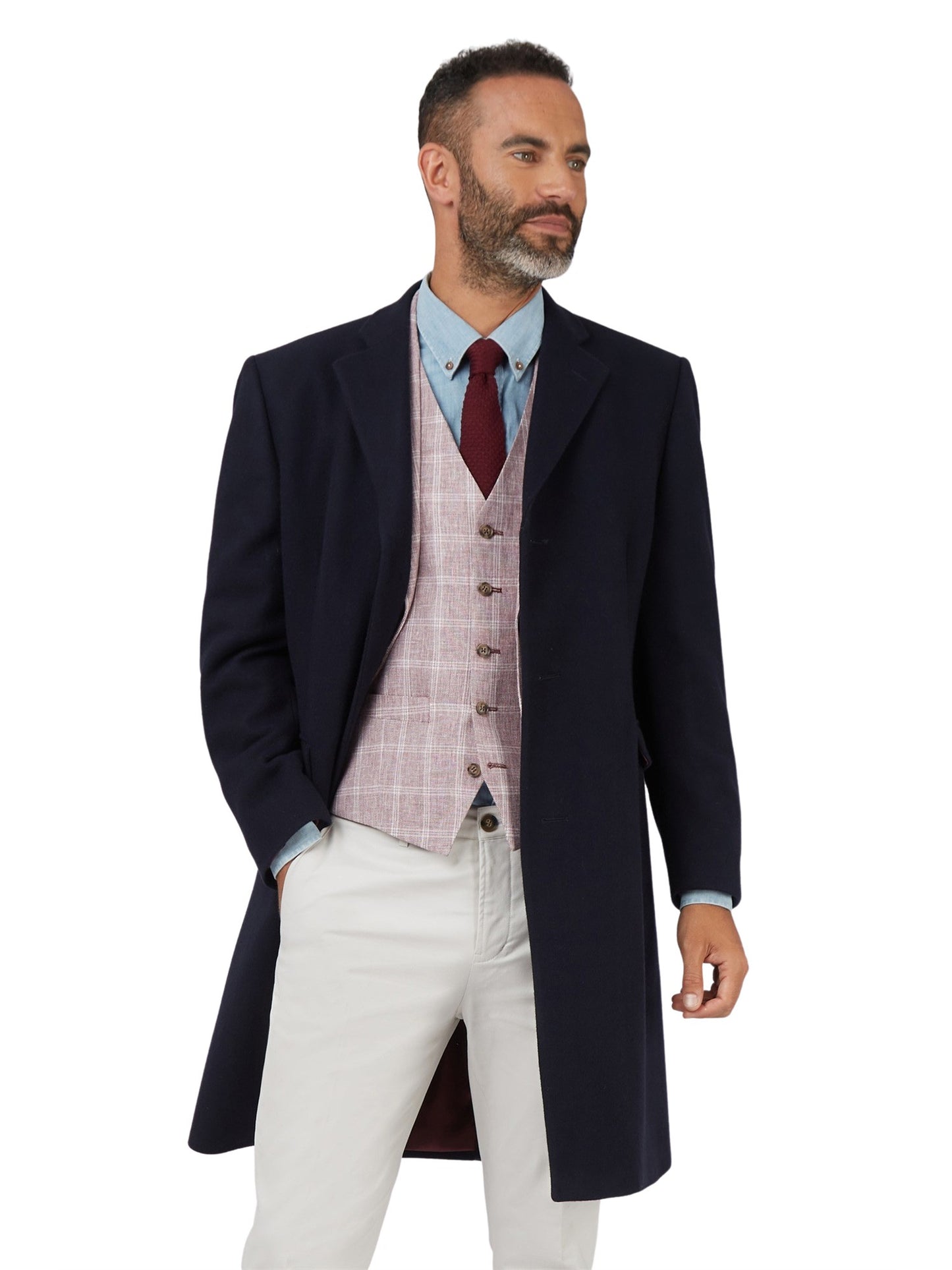 3/4 Wool-Rich Cashmere Blend Overcoat - Navy