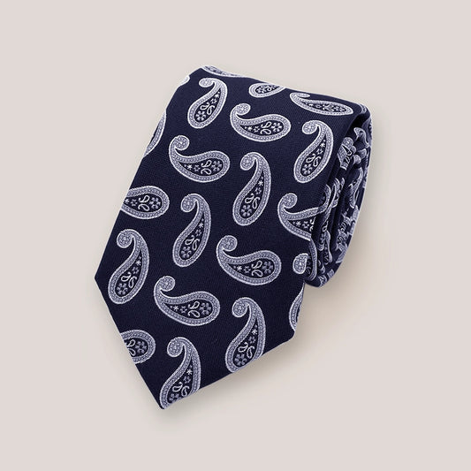 Classic Paisley Silk Tie - Navy 7102/3