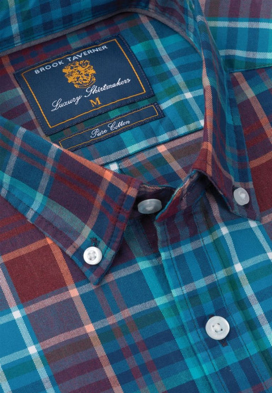 Brushed Cotton Plaid Check Shirt - Teal