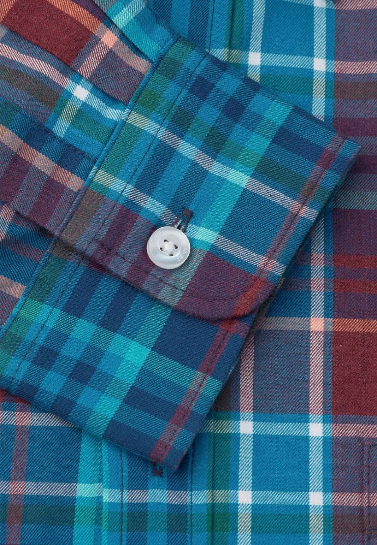 Brushed Cotton Plaid Check Shirt - Teal