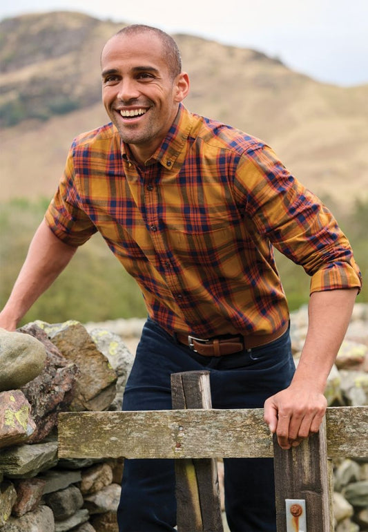 Brushed Cotton Plaid Check Shirt - Mustard