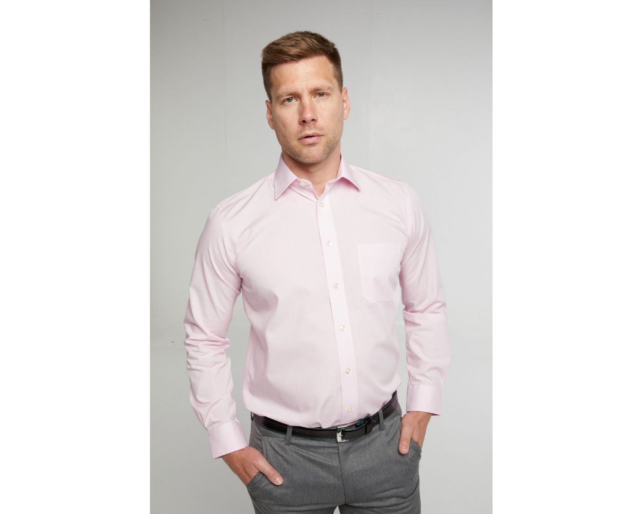 Cotton-Rich Non Iron Long Sleeve Shirt - New Pink