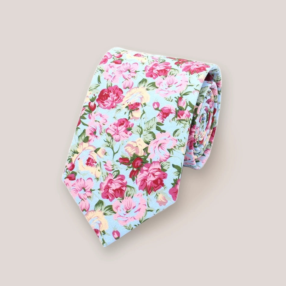 Beautiful Floral Cotton Tie - Sky 4048/5