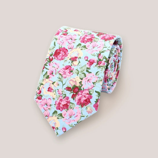 Beautiful Floral Cotton Tie - Sky 4048/5