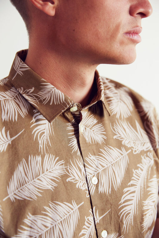 Palm Print Short Sleeve Shirt - Tan