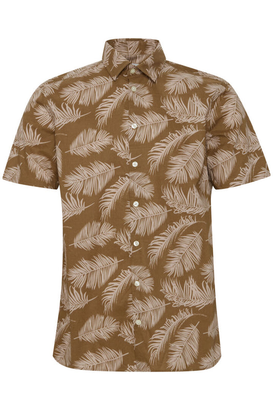 Palm Print Short Sleeve Shirt - Tan