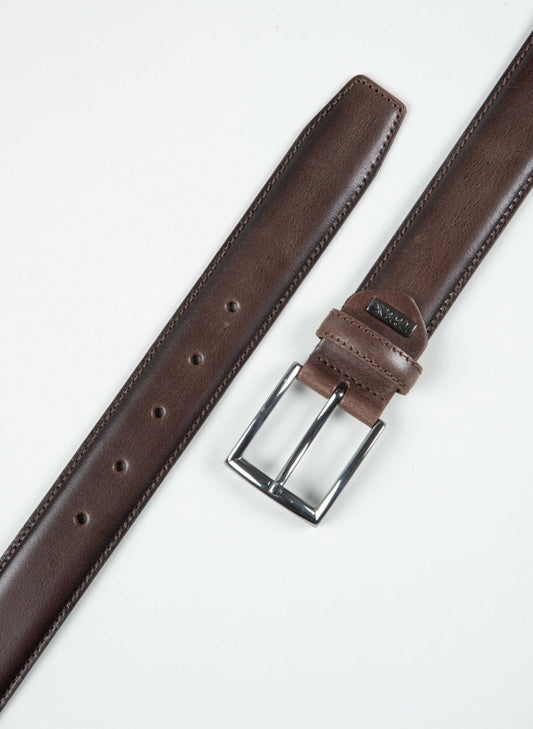 IBEX - 35mm Stitched Edge Leather Belt - Brown