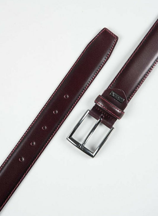IBEX - 35mm Stitched Edge Leather Belt - Burgundy