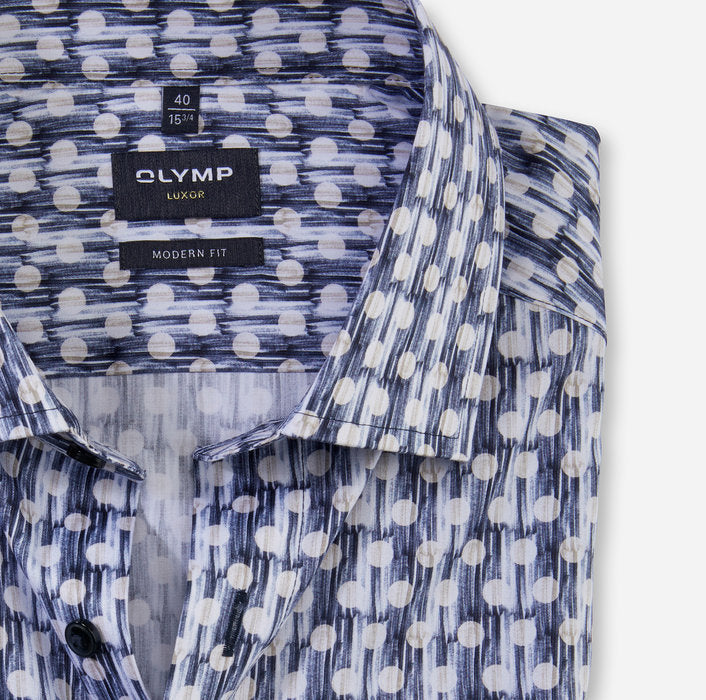 OLYMP Luxor Modern Fit, Business Shirt, Global Kent, Blue and Beige Print