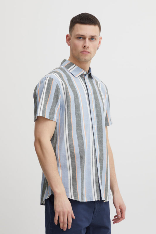 Striped Cotton Short Sleeve Shirt - Blue