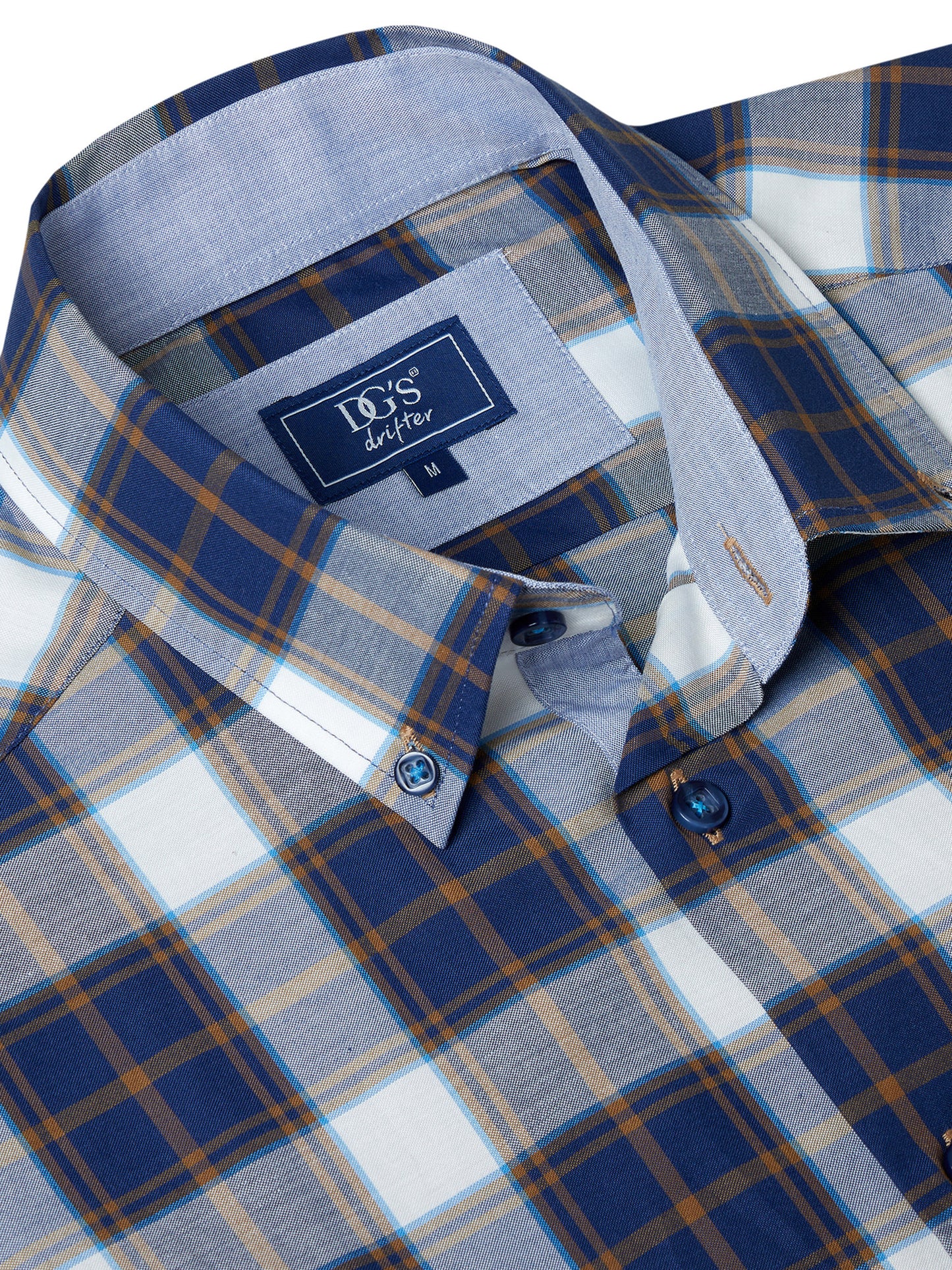 Cotton-Rich Button-Down Short-Sleeve Shirt - Navy / Tan Check
