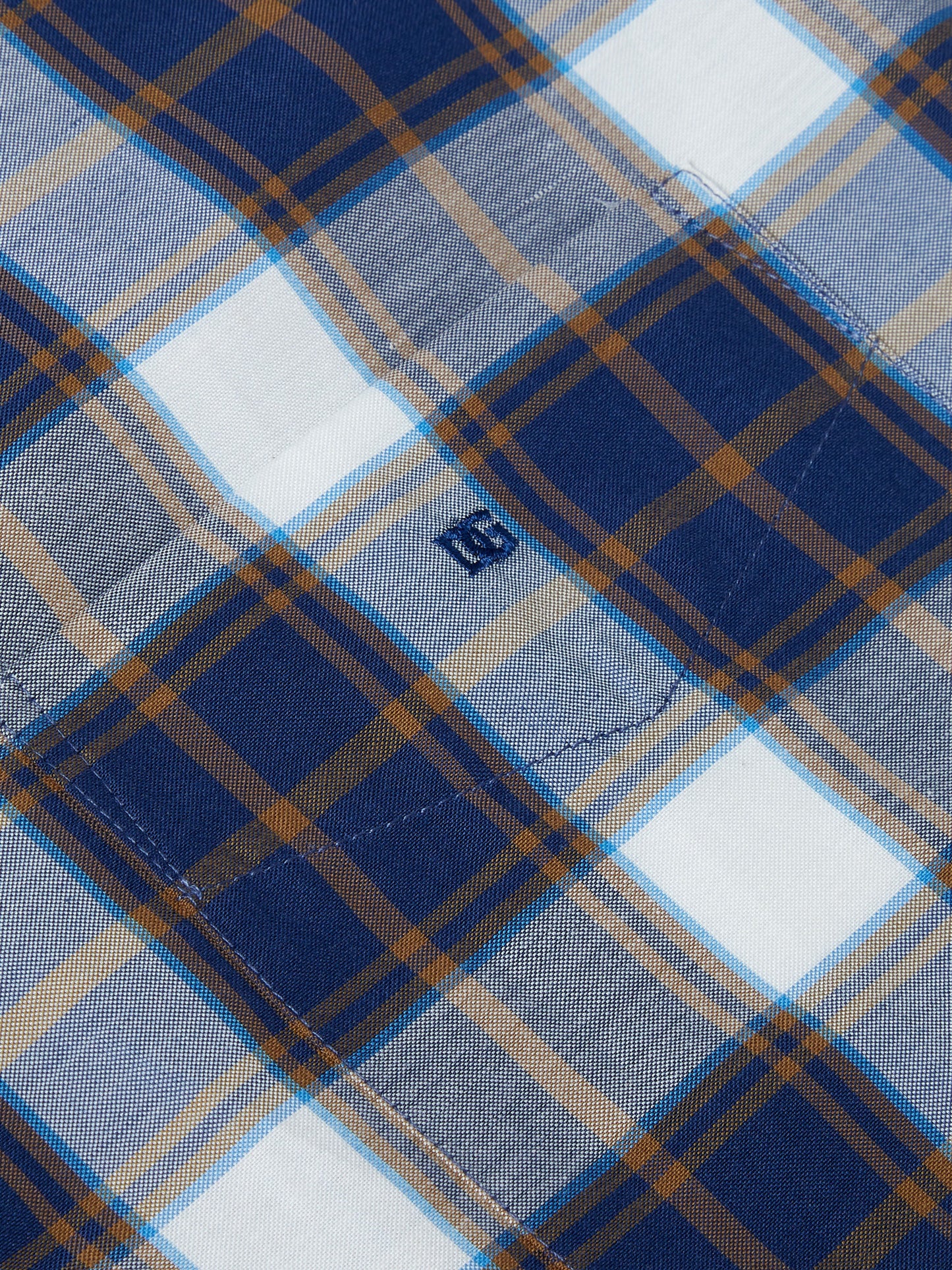 Cotton-Rich Button-Down Short-Sleeve Shirt - Navy / Tan Check