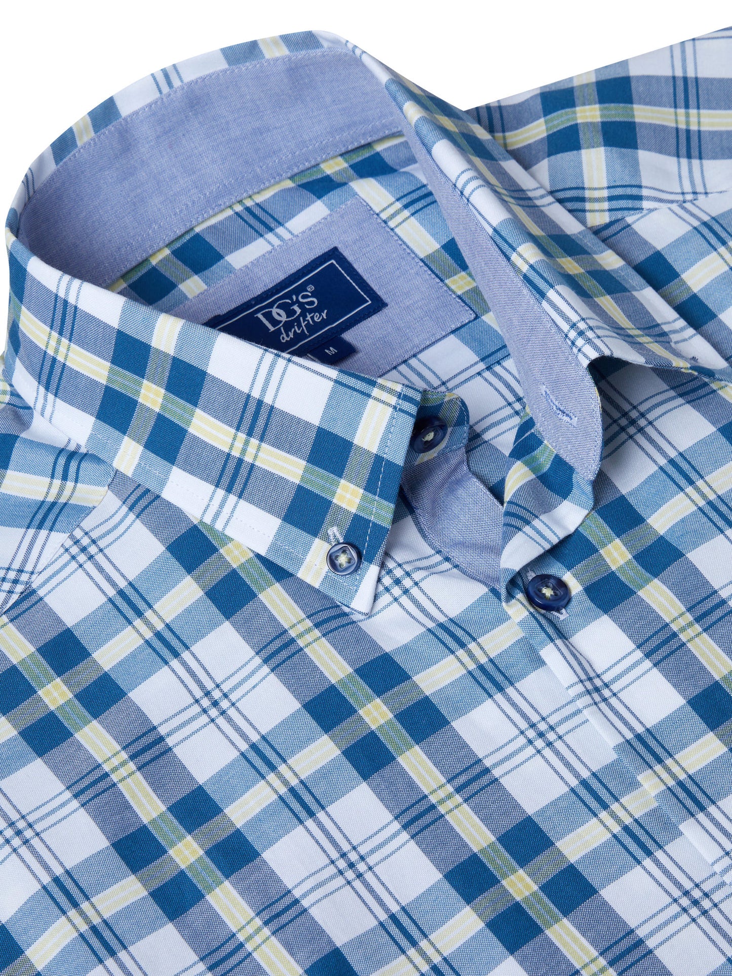 Cotton-Rich Button-Down Short-Sleeve Shirt - White / Blue Check