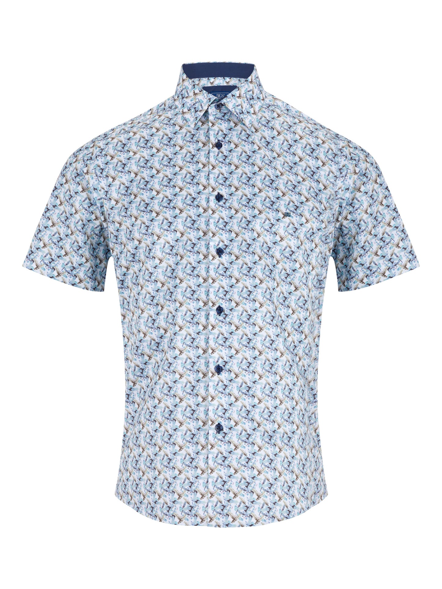 Cotton-Blend Short-Sleeve Shirt - Sea Green Pattern