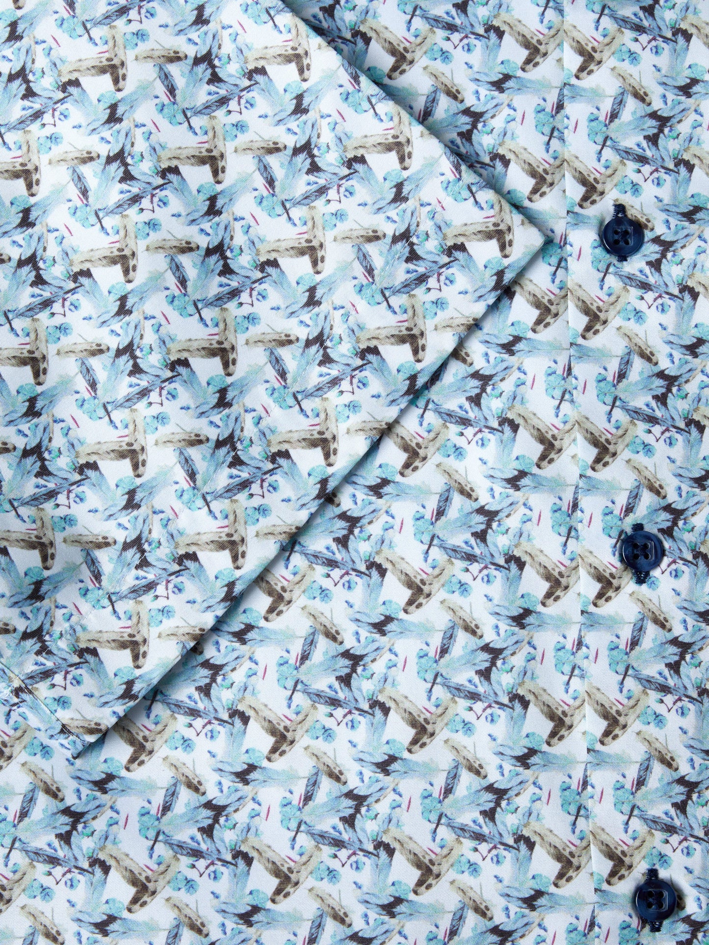 Cotton-Blend Short-Sleeve Shirt - Sea Green Pattern