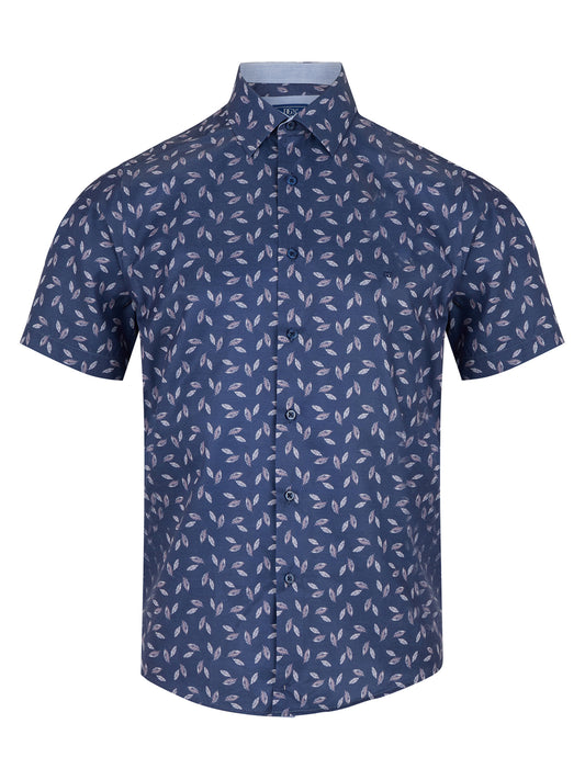 Pure-Cotton Short-Sleeve Shirt - Navy Leaf