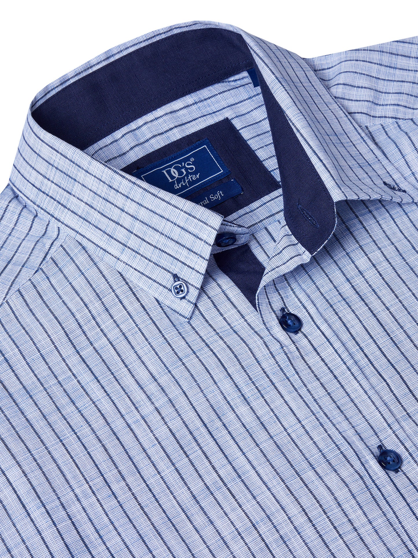 Pure Cotton Button-Down Short-Sleeve Shirt - Blue Stripe