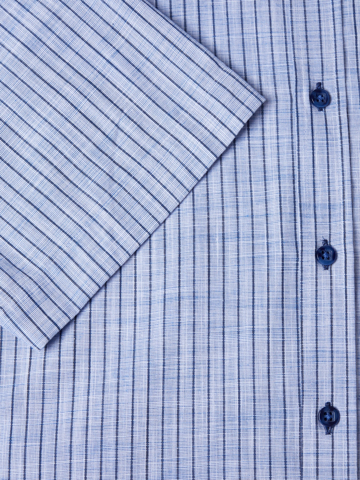 Pure Cotton Button-Down Short-Sleeve Shirt - Blue Stripe