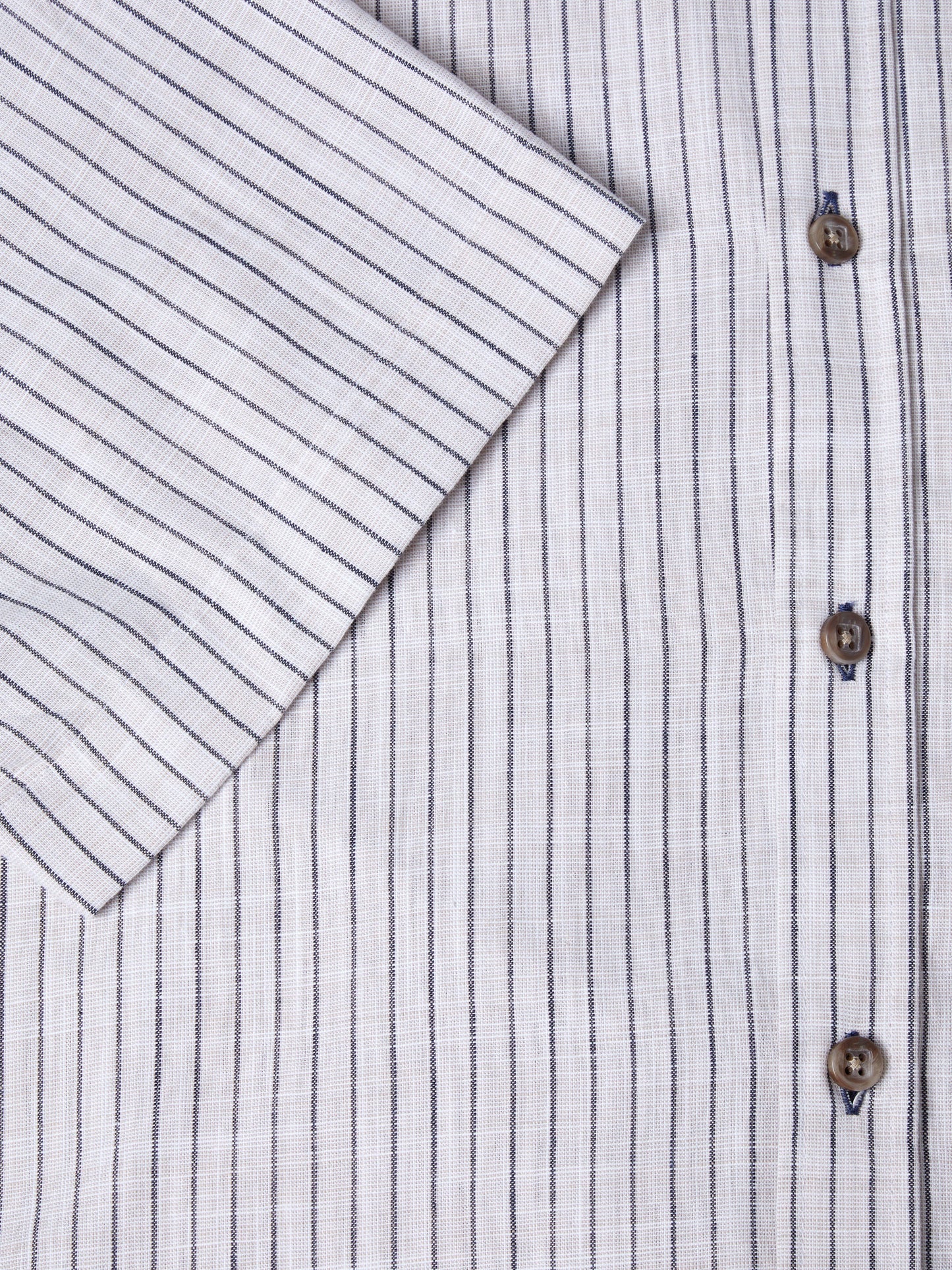 Pure Cotton Button-Down Short-Sleeve Shirt - Stone Stripe