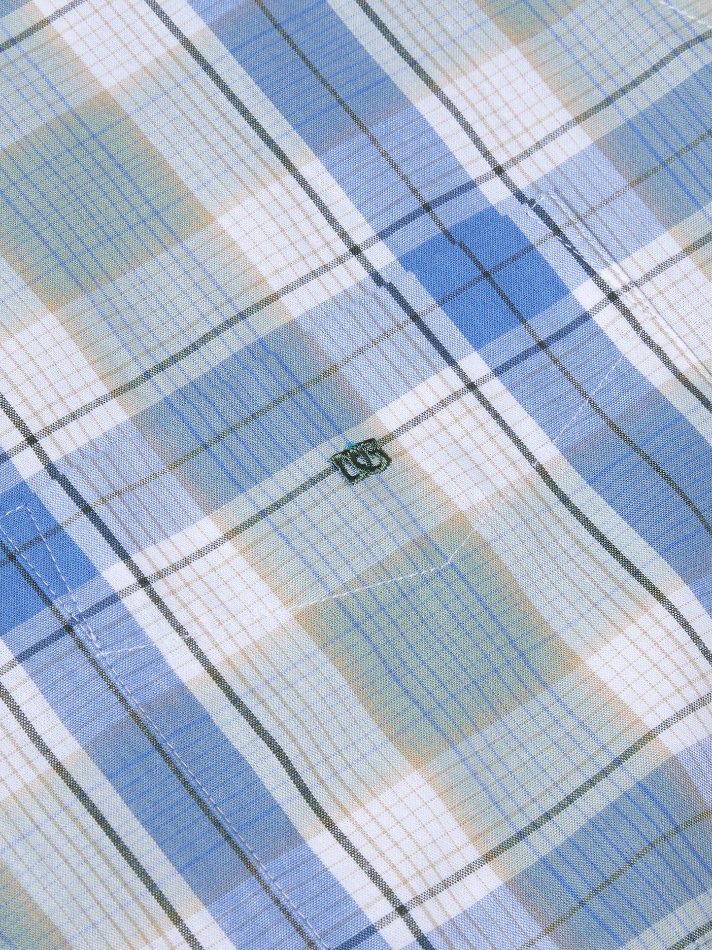 Pure Cotton Short-Sleeve Shirt - Blue / Green Check