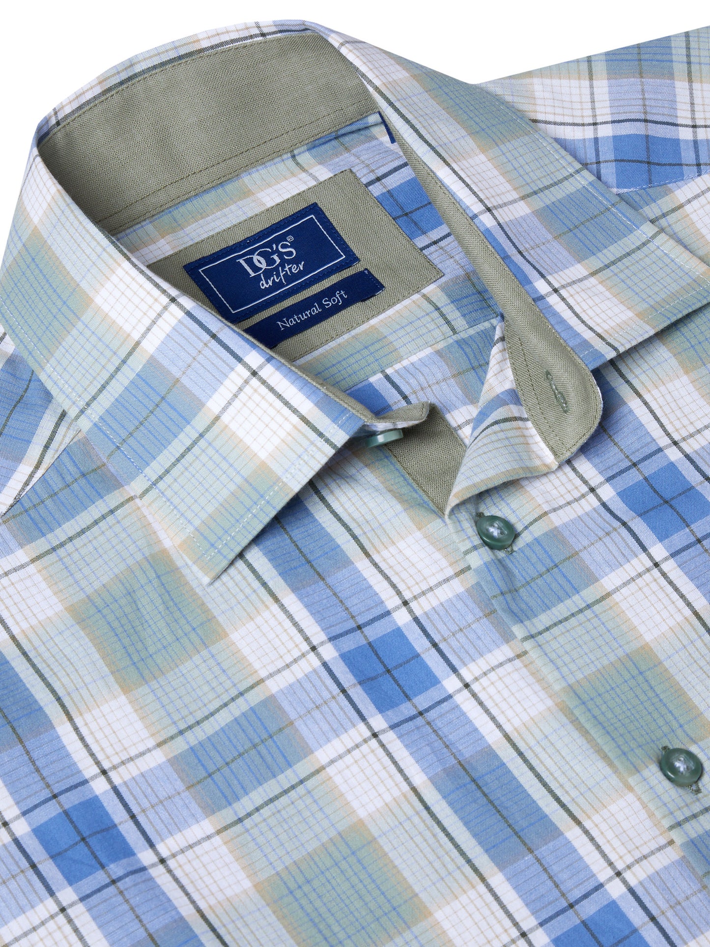 Pure Cotton Short-Sleeve Shirt - Blue / Green Check
