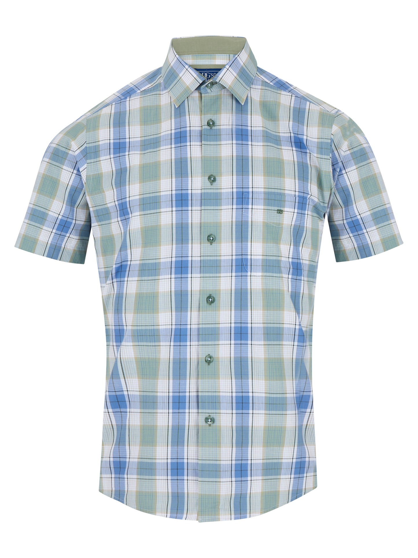 Pure Cotton Short-Sleeve Shirt - Blue / Green Check