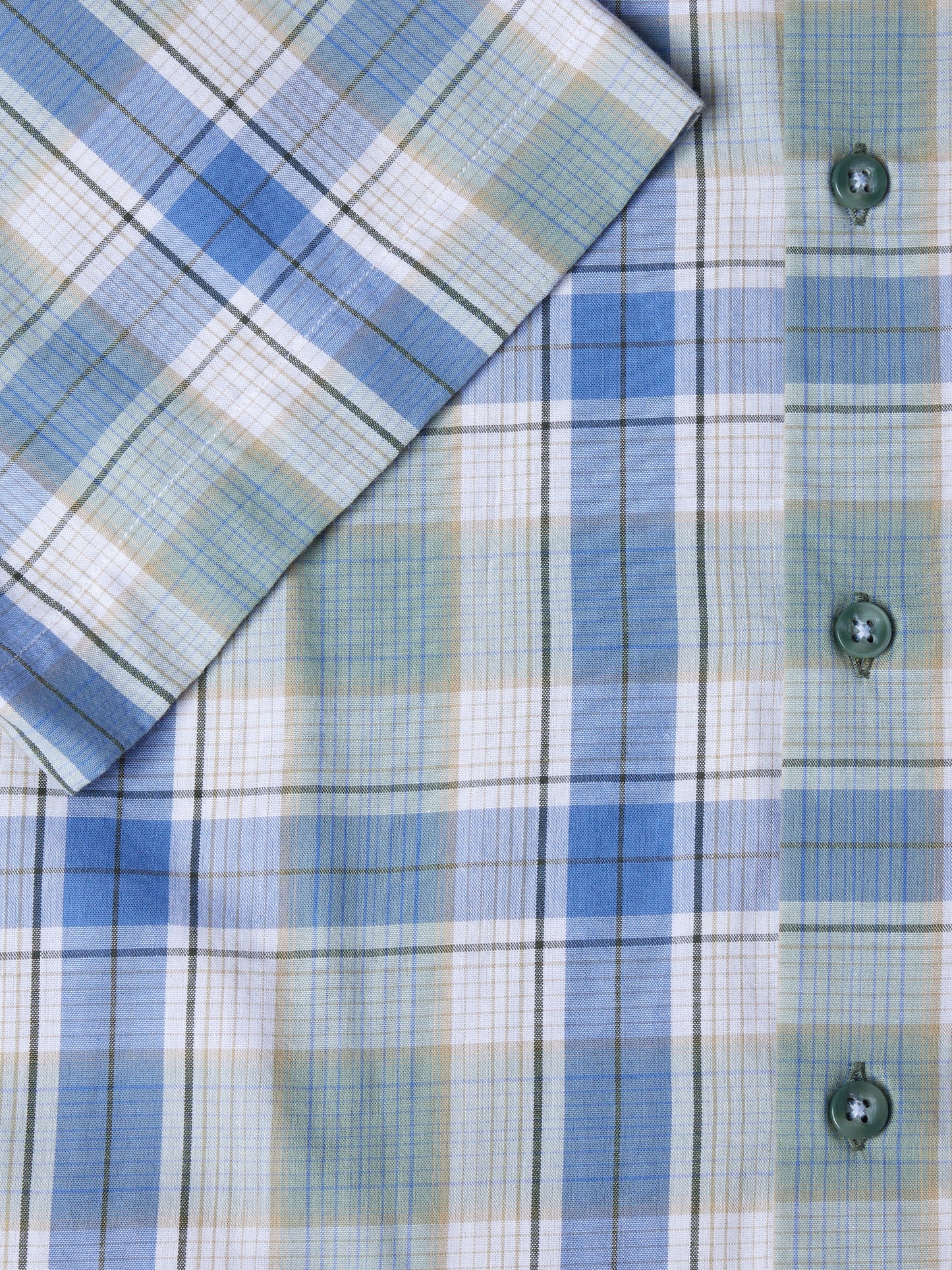 Pure Cotton Short-Sleeve Shirt - Blue / Green Check