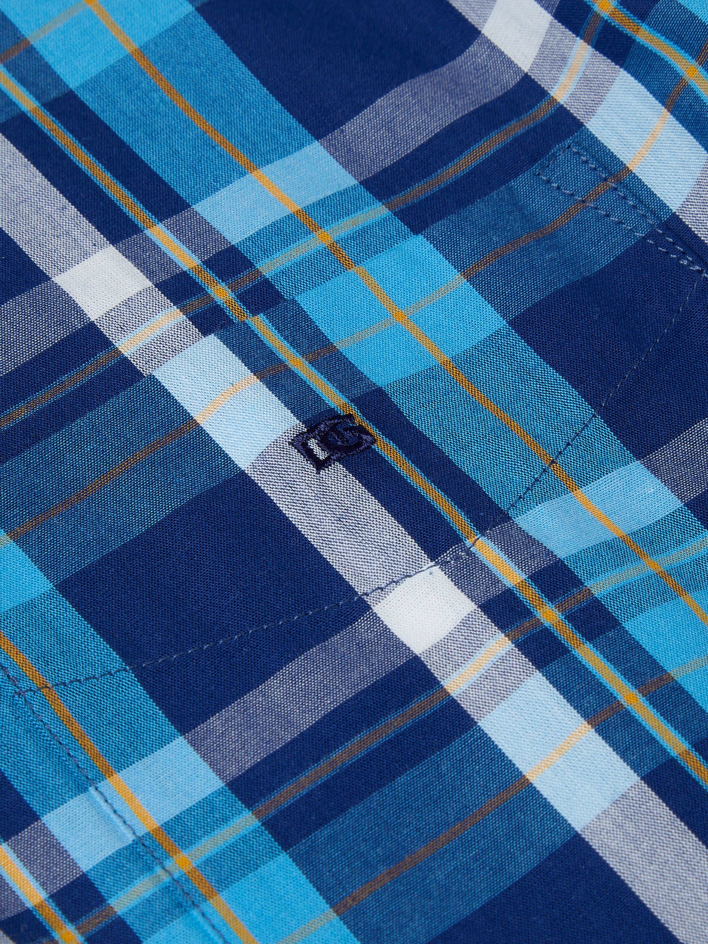 Pure Cotton Button-Down Short-Sleeve Shirt - Blue Check