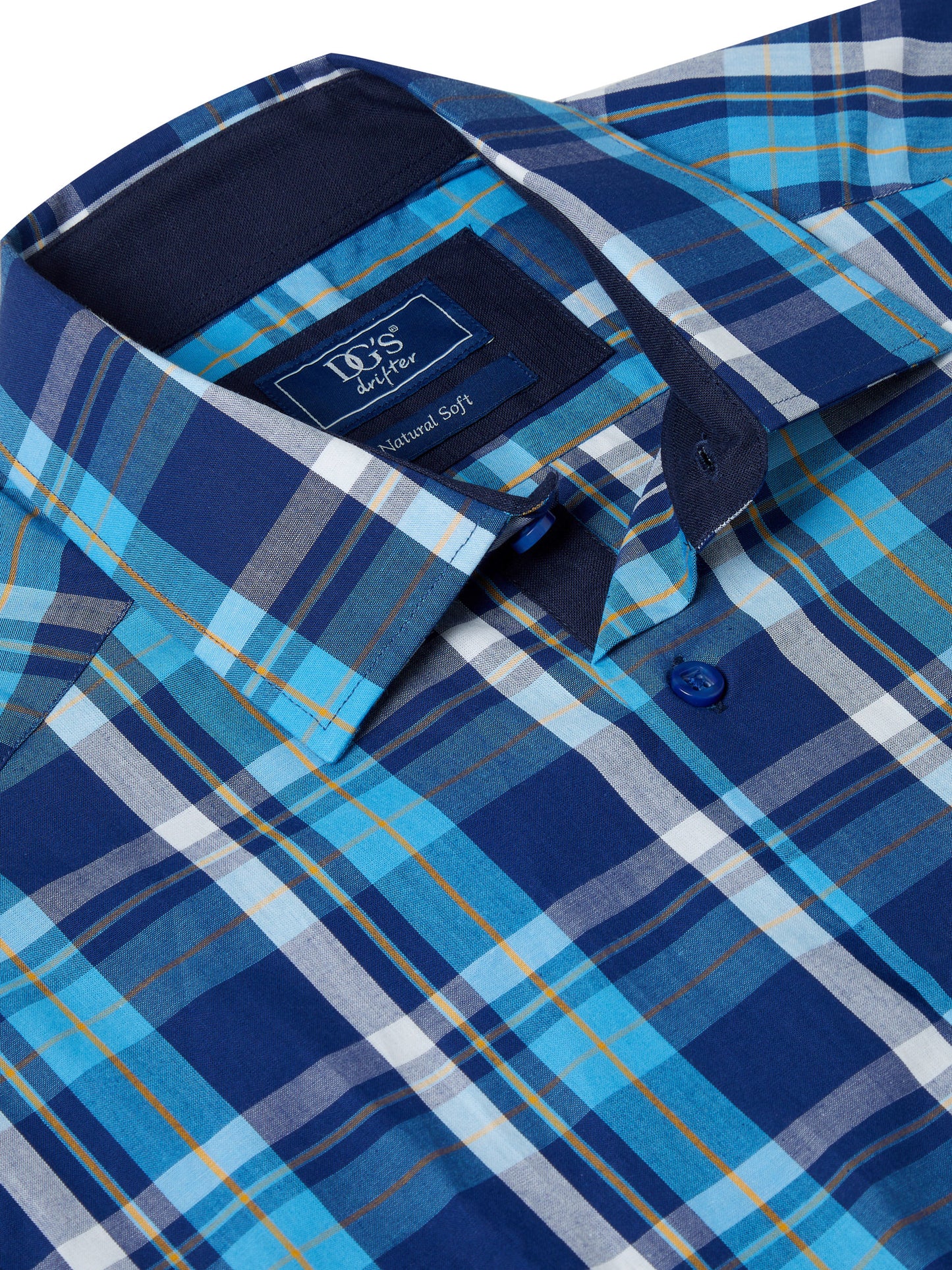 Pure Cotton Button-Down Short-Sleeve Shirt - Blue Check