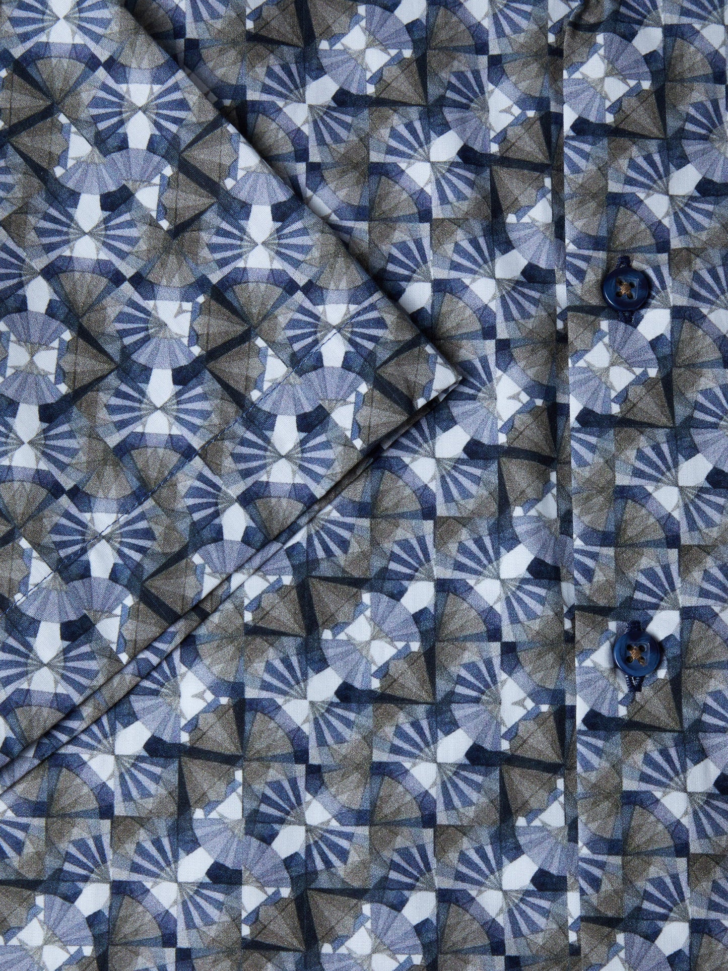 Pure-Cotton Short-Sleeve Shirt - Navy Pattern