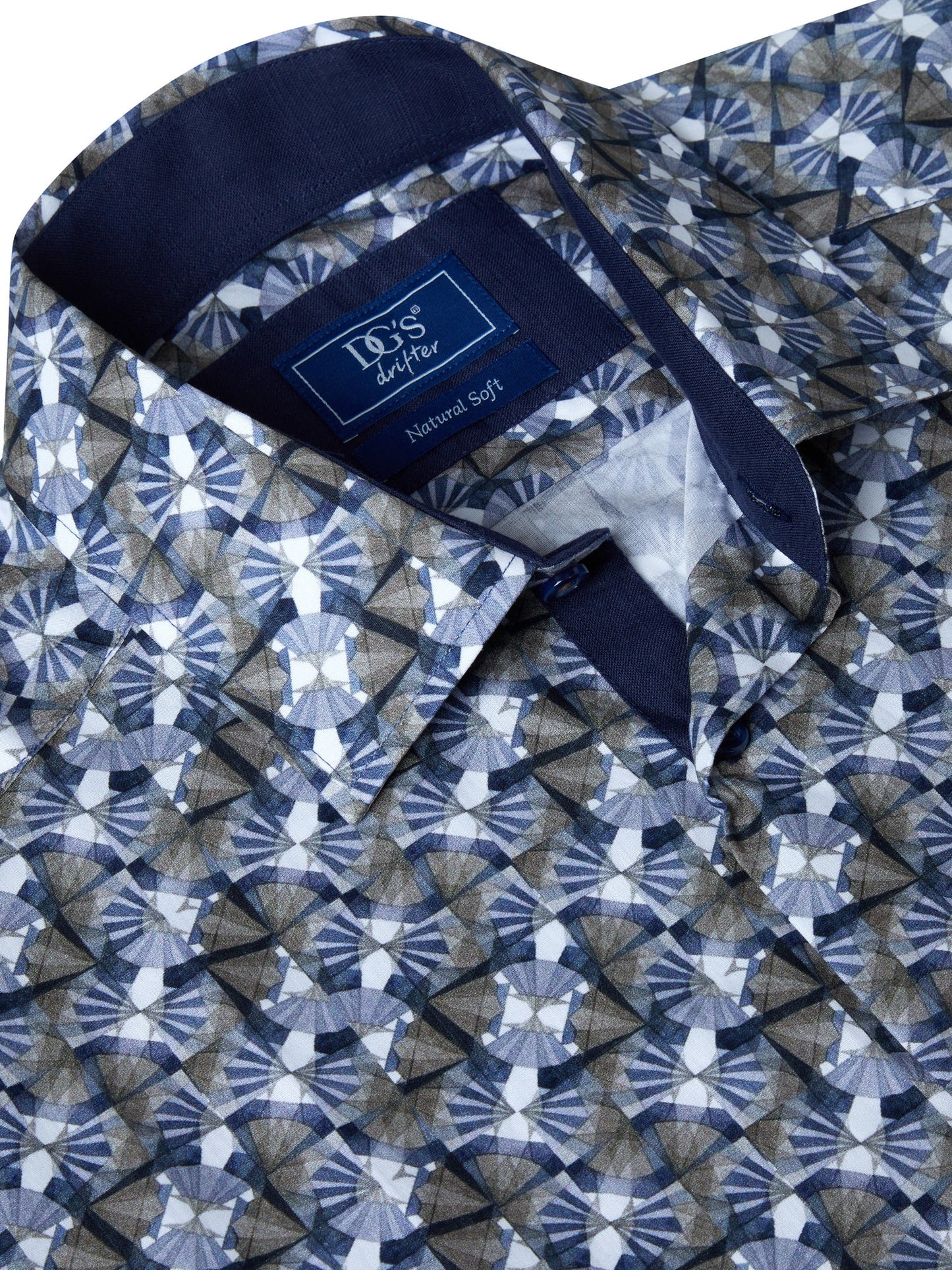 Pure-Cotton Short-Sleeve Shirt - Navy Pattern