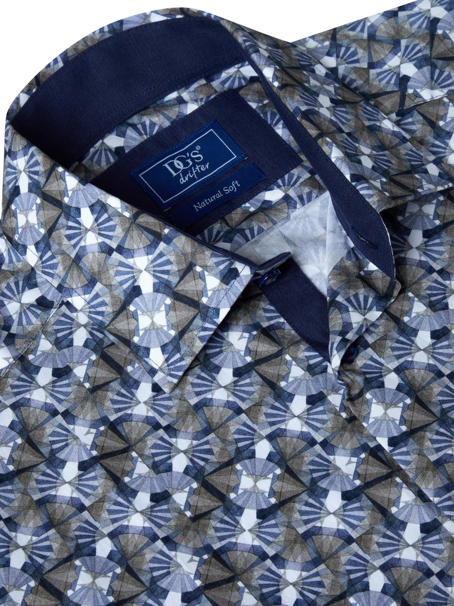 Pure-Cotton  Short-Sleeve Shirt - Navy Pattern
